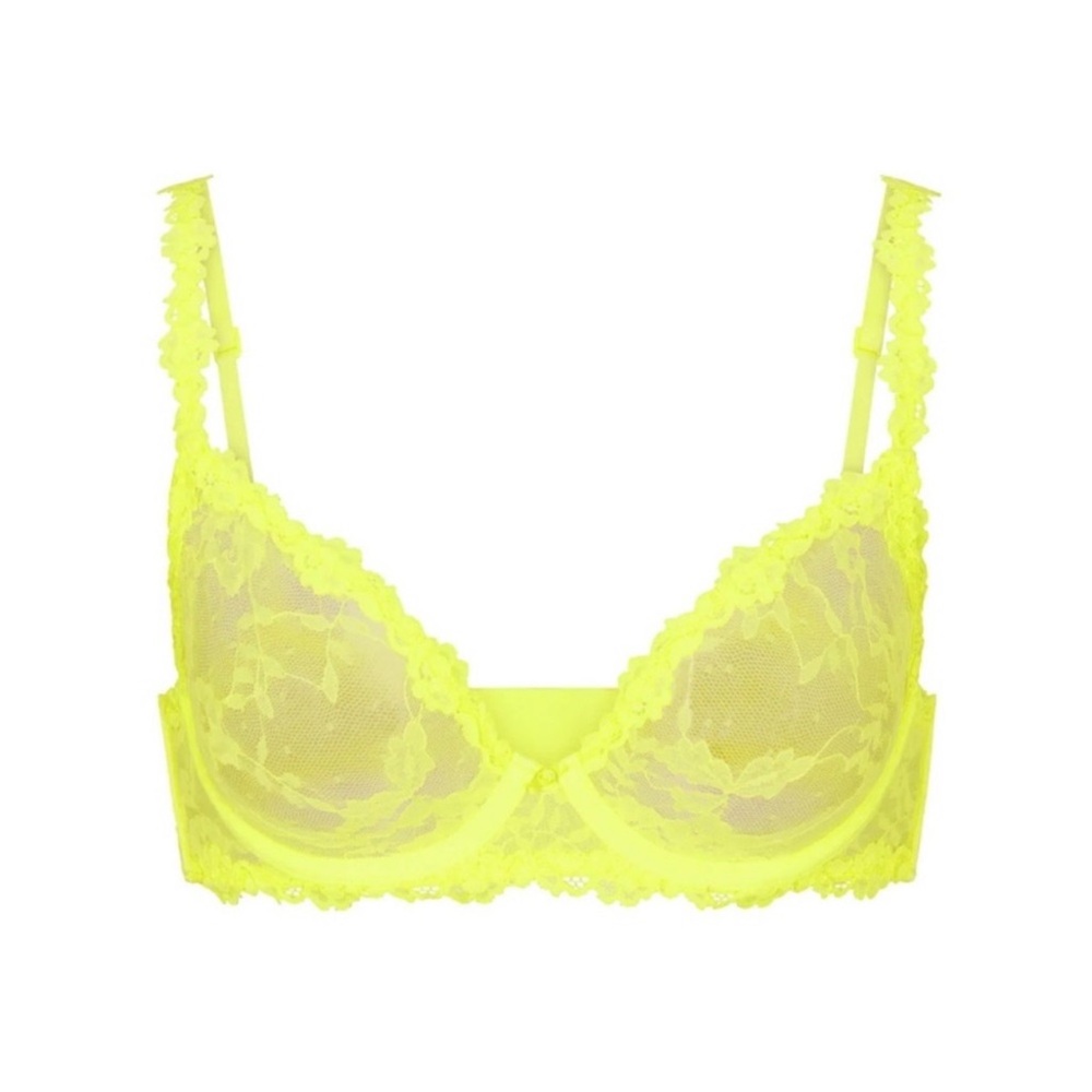 💛💛 SKIMS Stretch Lace Underwire Scoop Bra - Yellow Highlighter - 32DDD 💛